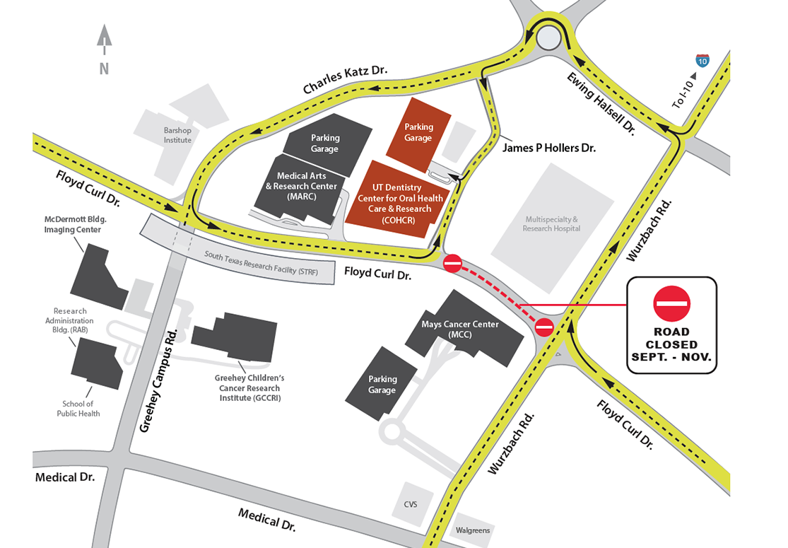 Map of directions to the Center for Oral Healthcare and Research